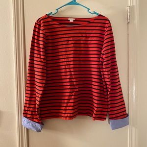 J Crew navy blue and red sweater cuffed blouse